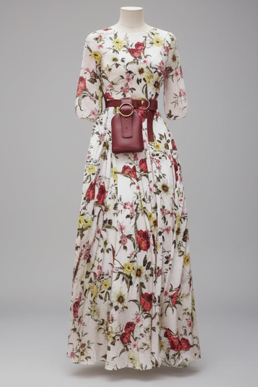 Rückansicht des floralen Maxikleids für Damen