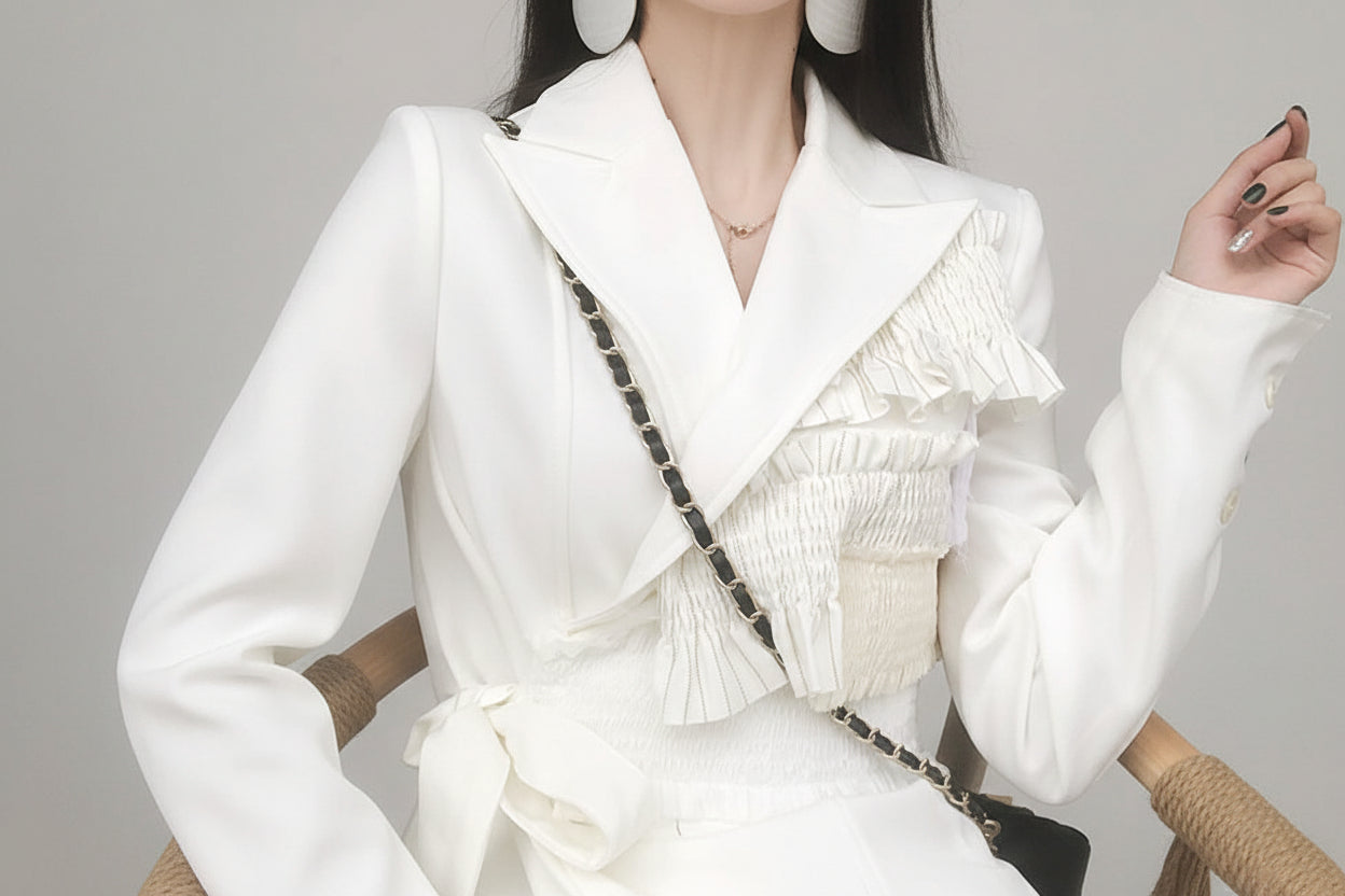 Damen Jacke im französischen Stil Vorderansicht mit Bubikragen