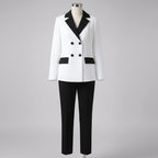 Damen Hosenanzug Set Vorderansicht mit zweireihigem Blazer und geraden Hosen