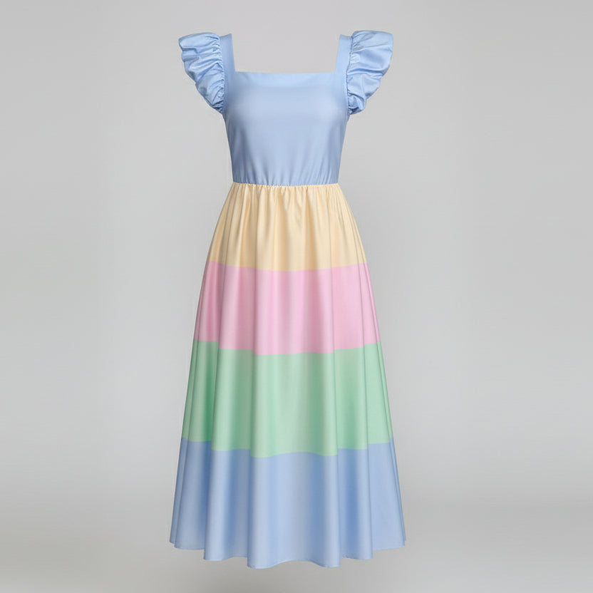 Damen Patchwork Midi Kleid Vorderansicht im geometrischen Stil