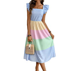 Damen Patchwork Midi Kleid Vorderansicht im geometrischen Stil