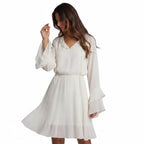 Damen elegantes minimalistisches Plissee Midikleid Vorderansicht