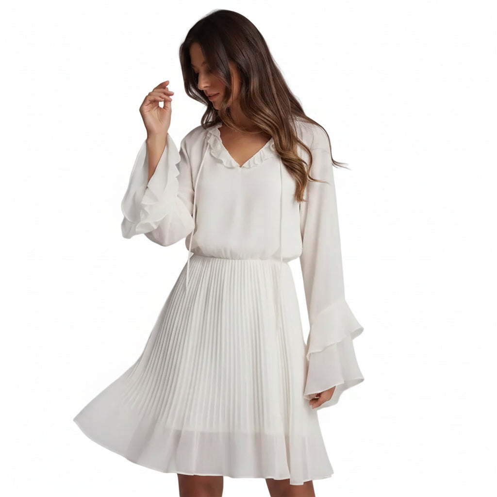 Damen elegantes minimalistisches Plissee Midikleid Vorderansicht