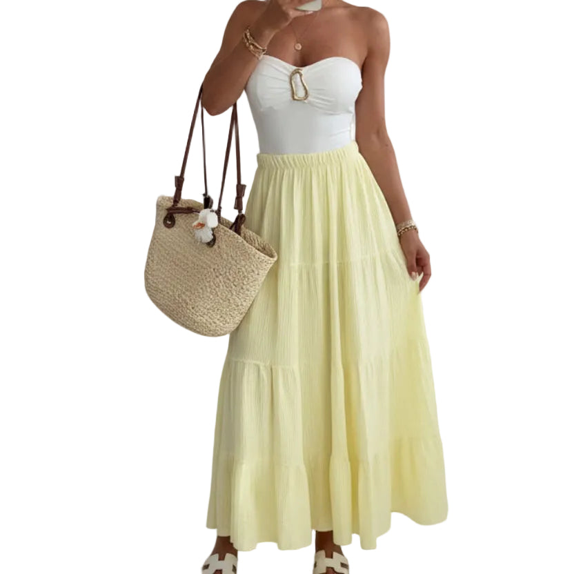 Damen Plisseerock Midilänge Vorderansicht elegant und minimalistisch