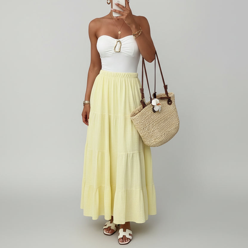 Damen Plisseerock Midilänge Vorderansicht elegant und minimalistisch