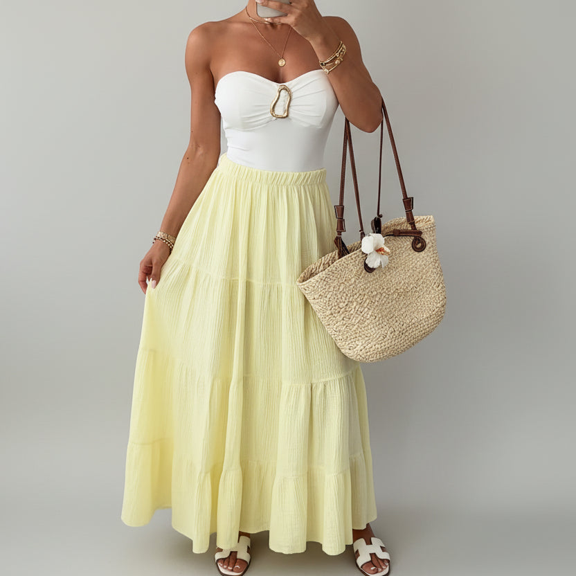 Damen Plisseerock Midilänge Vorderansicht elegant und minimalistisch