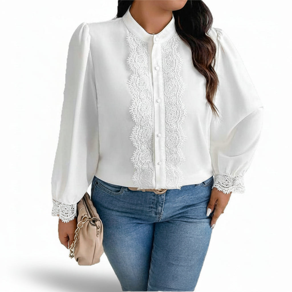 Damen Relaxed Fit Langarm Top Vorderansicht im süßen Casual Stil