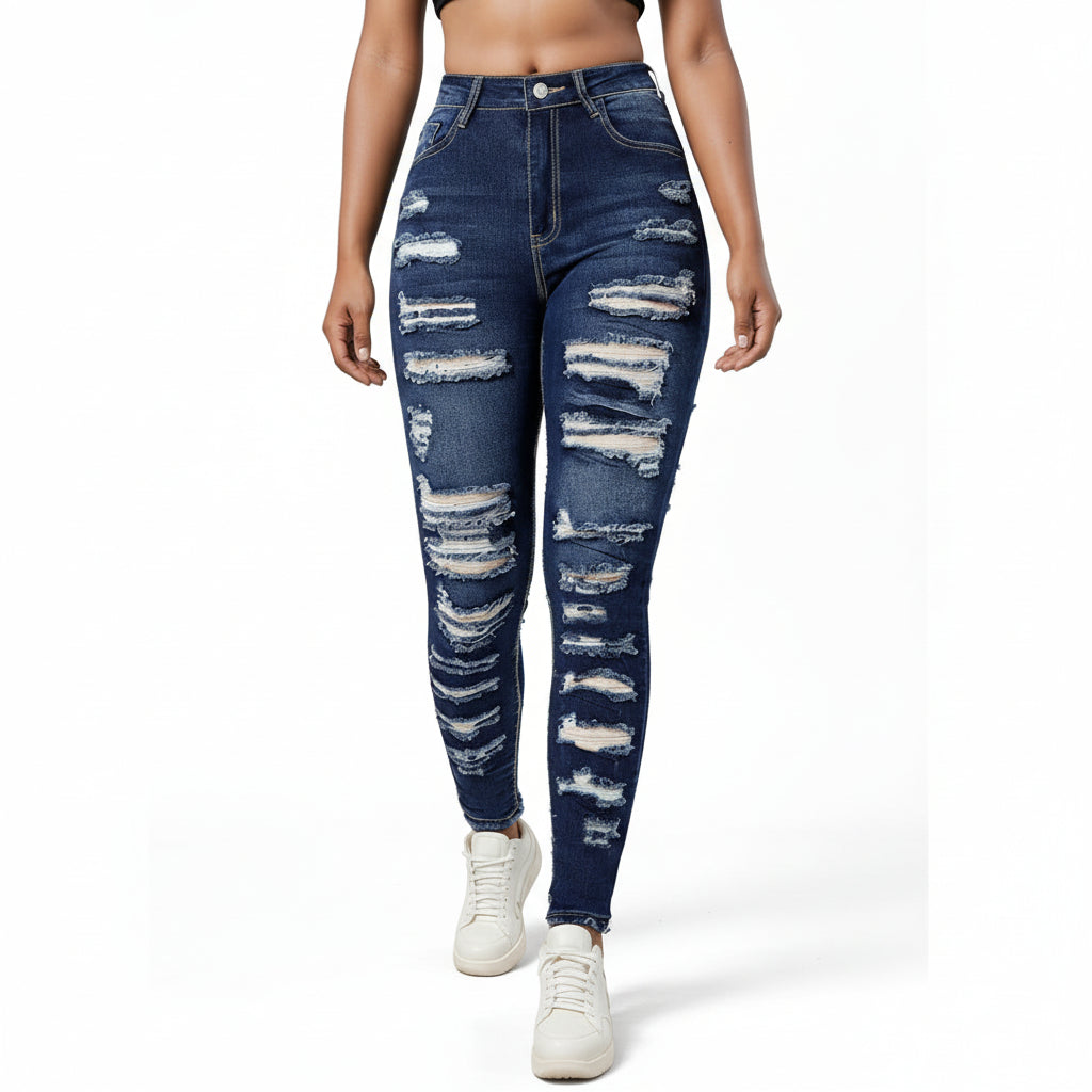 Damen Ripped Cropped Skinny Jeans Vorderansicht Slim Fit