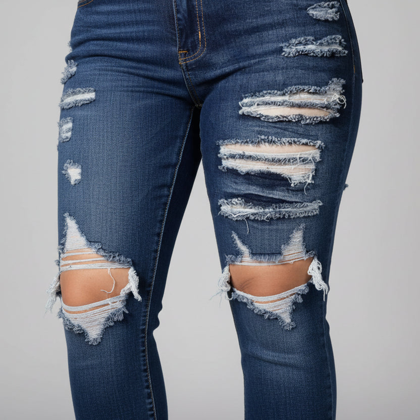 Damen Ripped Cropped Skinny Jeans Vorderansicht Slim Fit