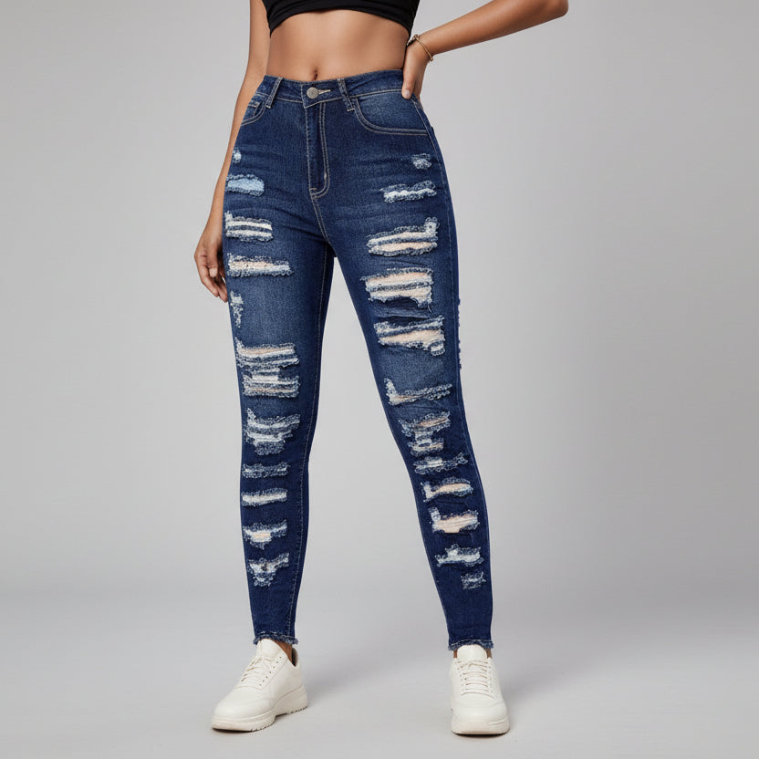 Damen Ripped Cropped Skinny Jeans Vorderansicht Slim Fit