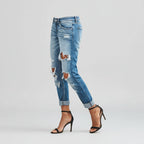 Damen Ripped Low Rise Skinny Jeans Vorderansicht im Destroyed Look