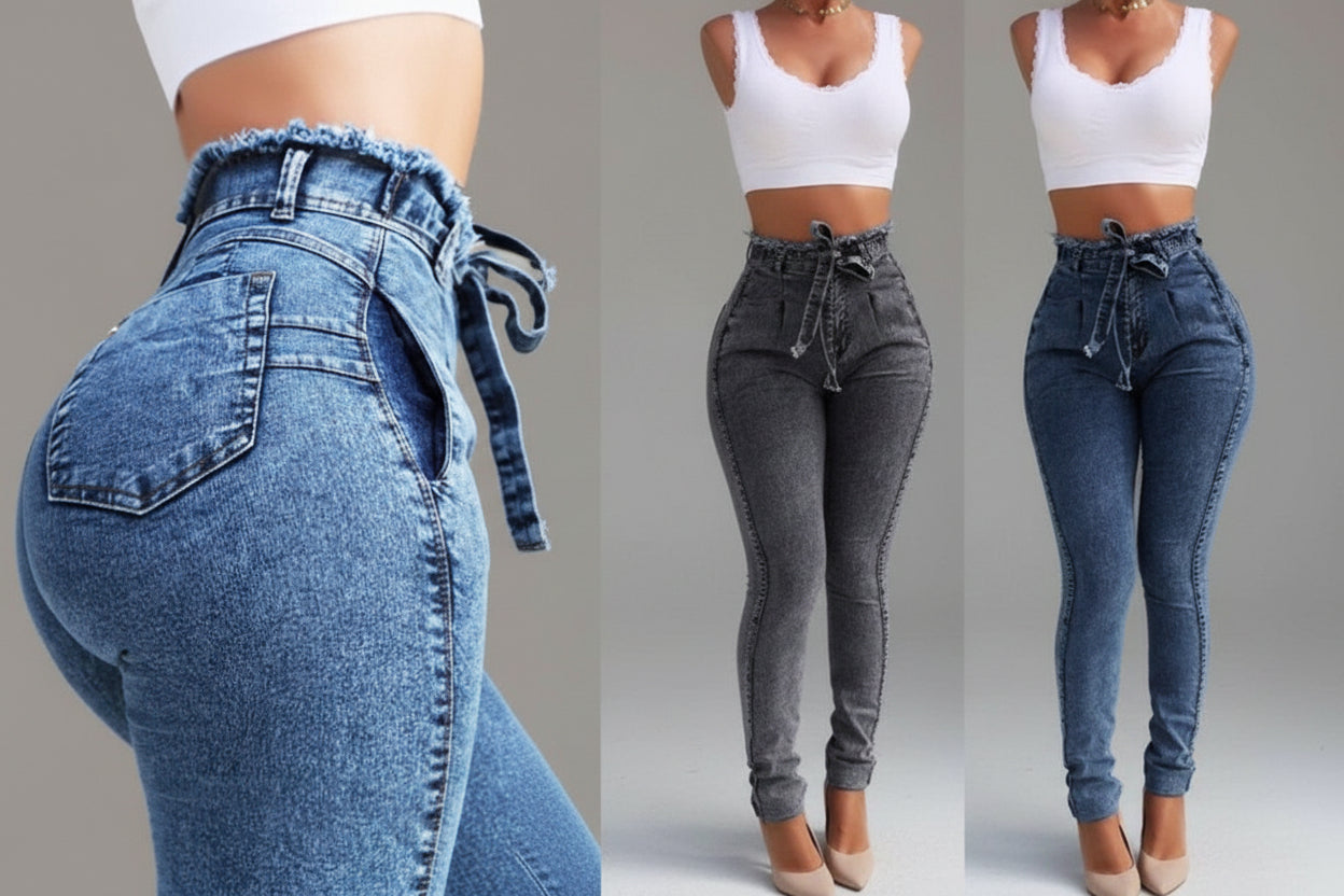 Damen Skinny Jeans mit Fransensaum Vorderansicht Slim Fit