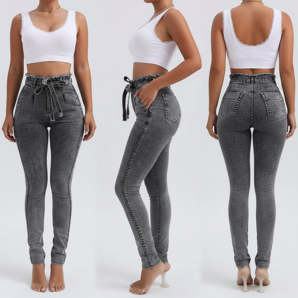 Damen Skinny Jeans mit Fransensaum Vorderansicht Slim Fit