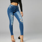 Damen High Waist Skinny Jeans Vorderansicht im Destroyed Look