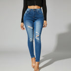 Damen High Waist Skinny Jeans Vorderansicht im Destroyed Look