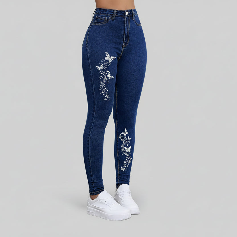 Damen Skinny Jeans mit Stickerei Vorderansicht im Slim Fit