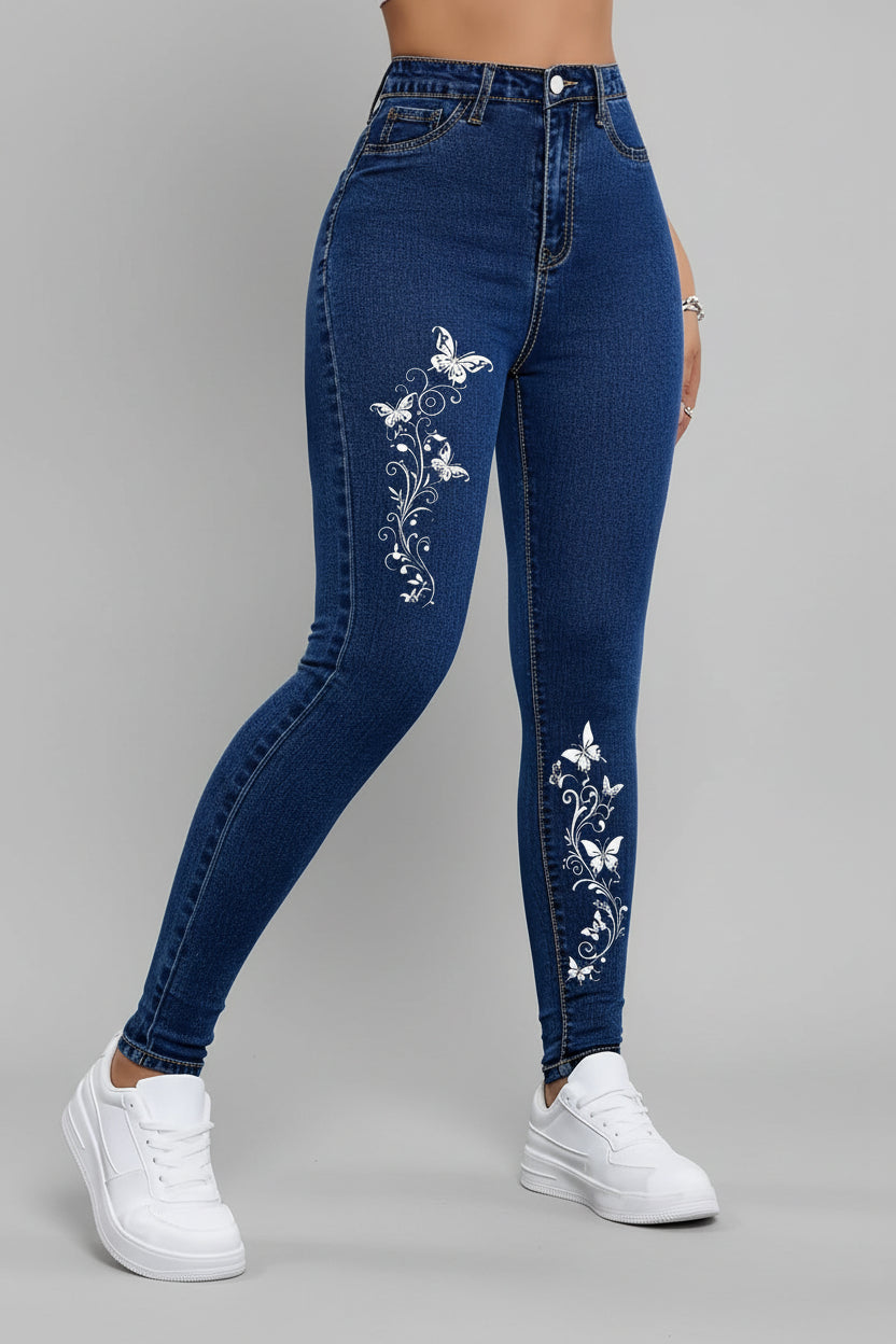 Damen Skinny Jeans mit Stickerei Vorderansicht im Slim Fit