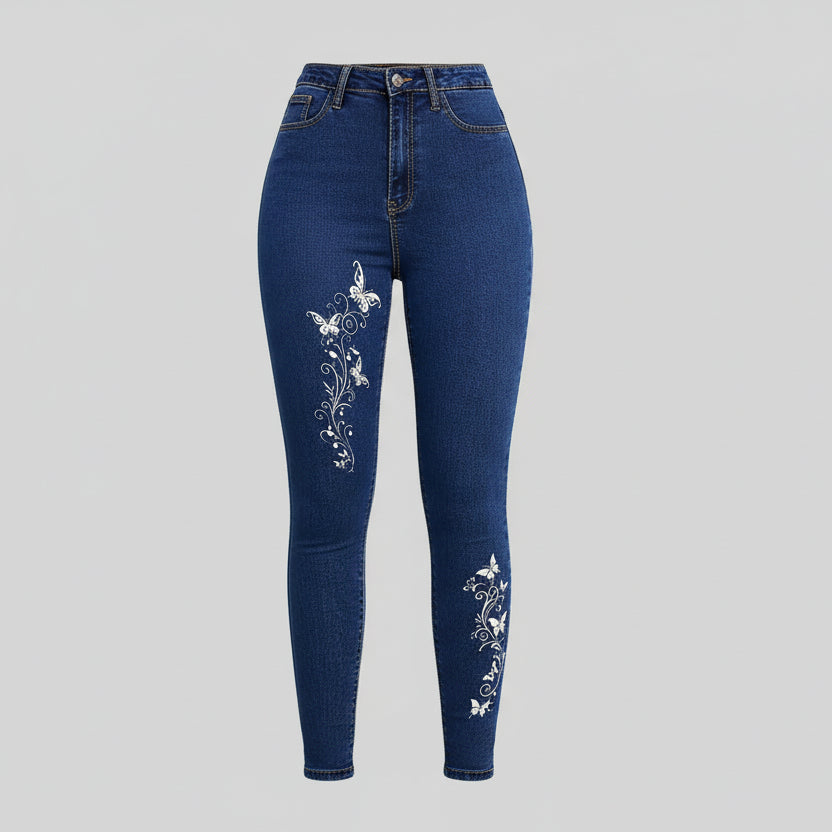 Damen Skinny Jeans mit Stickerei Vorderansicht im Slim Fit