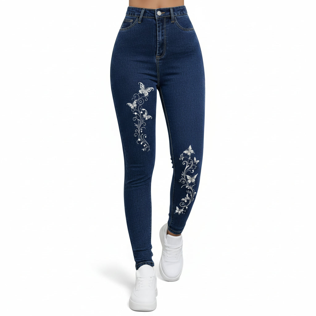 Damen Skinny Jeans mit Stickerei Vorderansicht im Slim Fit