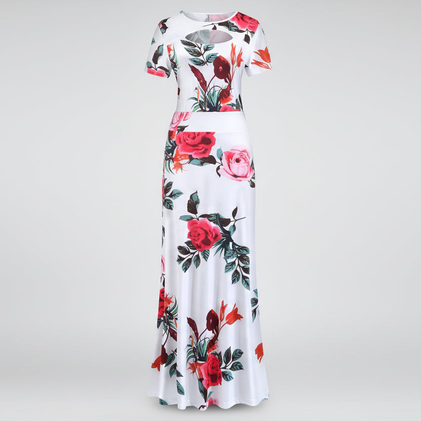 Damen Plus Size Boho Herbstkleid Vorderansicht mit fließendem Design